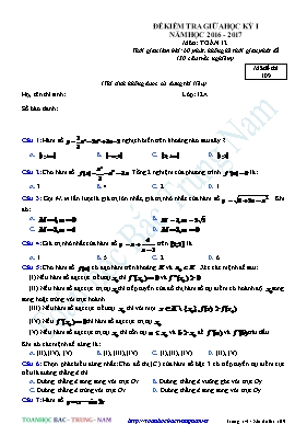 Đề kiểm tra giữa học kỳ I năm học 2016 - 2017 môn Toán 12 - Mã đề thi 109